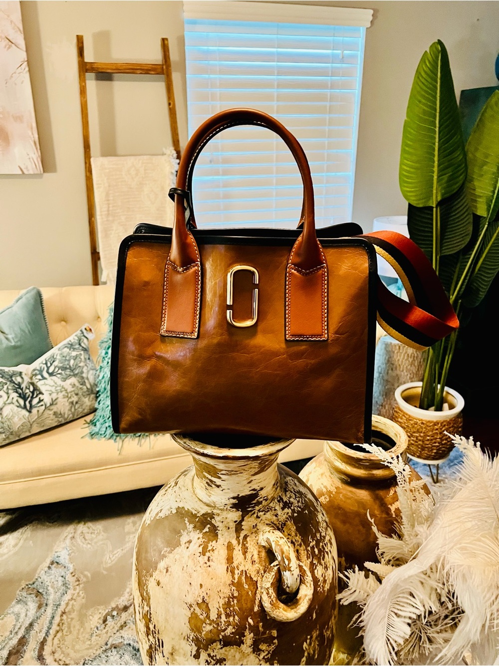 Marc Jacobs Camel & Tan Leather Tote with Gold Logo